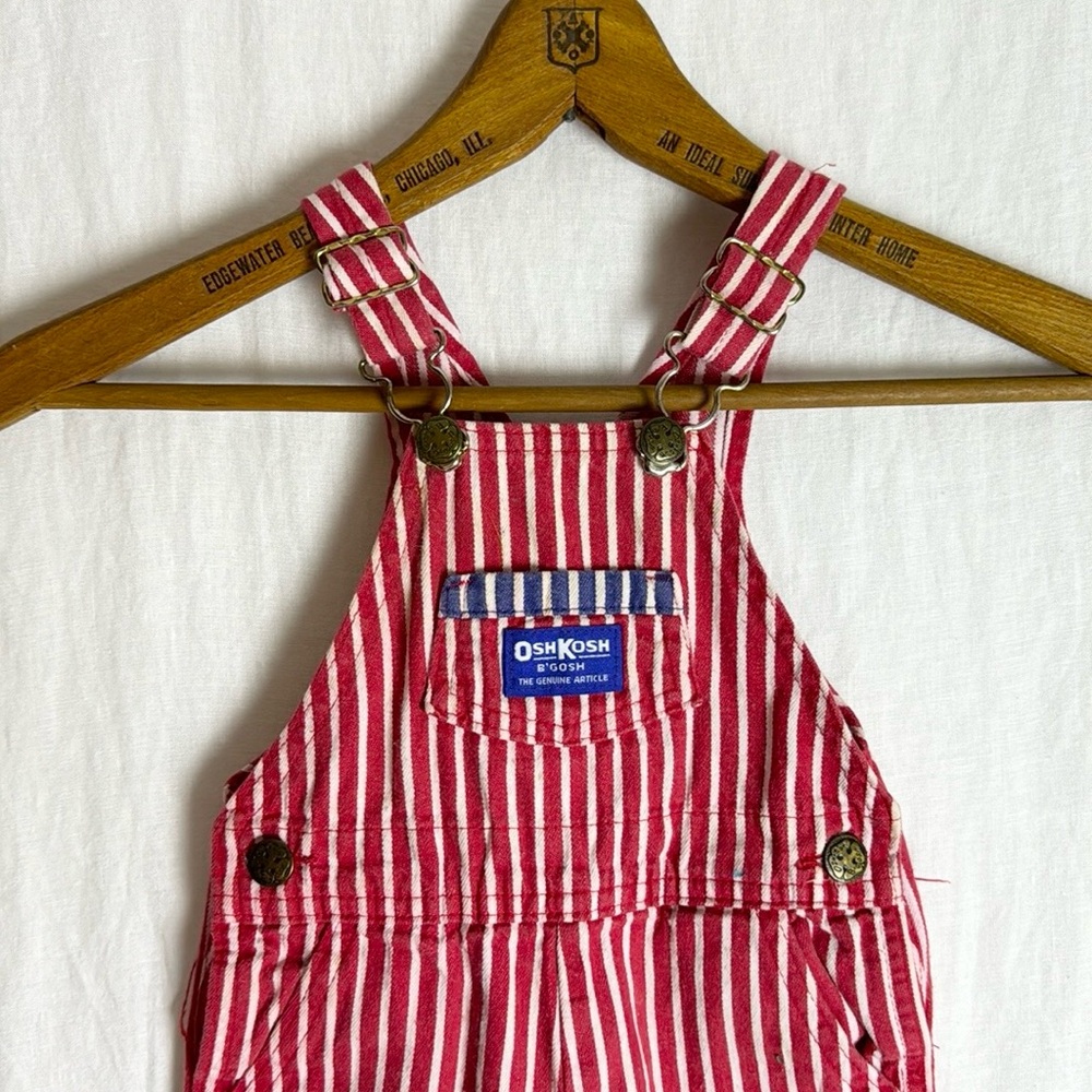 Vintage OshKosh B’Gosh Railroad Stripe Overall Patch Detail Size 18 Months - Picture 2 of 14
